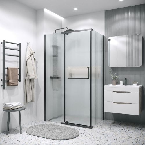 Душевая перегородка Grossman Pragma 200.K33.03.80.21.02 80х195 стекло текстурное профиль черный - фото 3