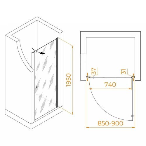 Душевая дверь RGW Dolphin 54930309-11 90х195 стекло прозрачное профиль хром - фото 2