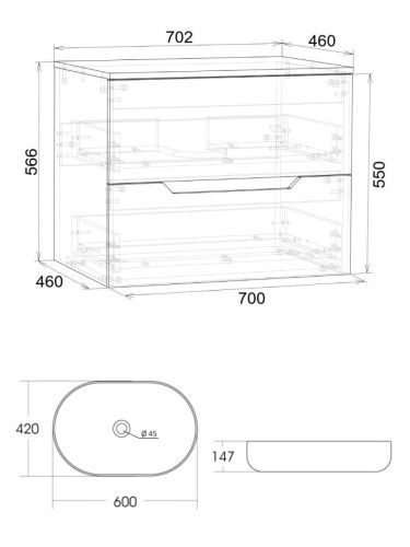 Тумба с раковиной Orange Line Li-70TuLMDF+B08-600W 70х50 подвесная цвет бежевый - фото 5
