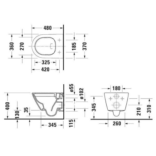 Унитаз подвесной Duravit D-Neo 45880900A1 (2588090000+0021690000) белый с сиденьем микролифт безободковый каскадный смыв - фото 2