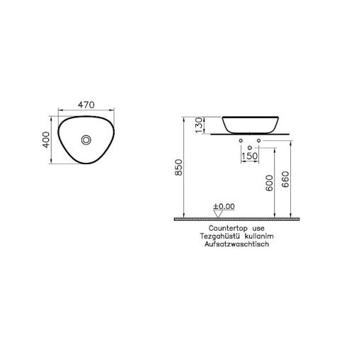 Раковина из сантехнического фарфора Vitra Plural 7812B483-0016 50х40 накладная цвет черный без отверстий под смеситель - фото 3