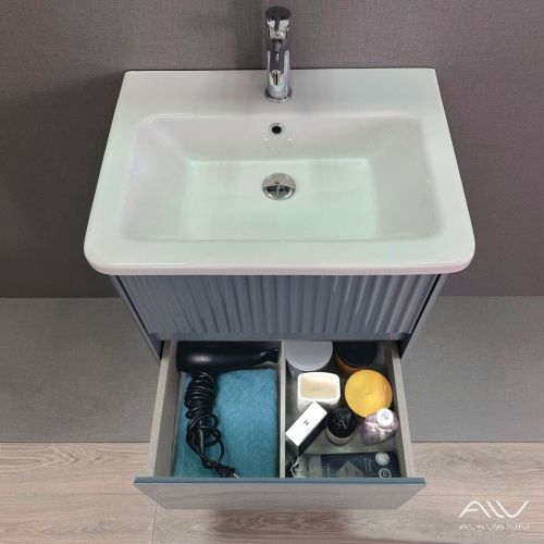 Тумба с раковиной Alavann Wave ALV1111000 60х50 подвесная цвет серый - фото 3