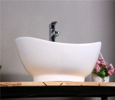 Раковина из сантехнического фаянса CeramaLux 9018 60х40 накладная цвет белый 1 отверстие под смеситель