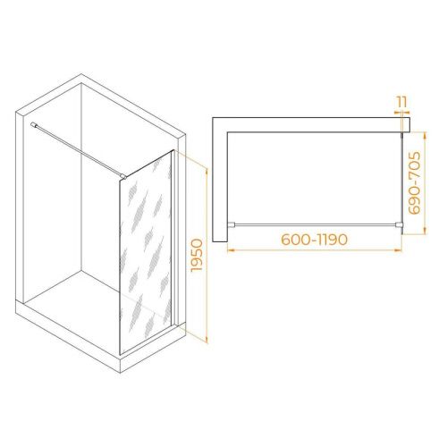 Душевая перегородка RGW Walk In 35100207-21 70х195 стекло матовое профиль хром - фото 2