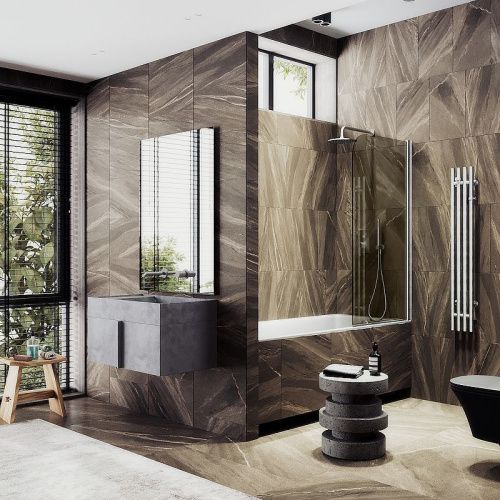 Душевая шторка на ванну Maybah Glass MGV-622-5 80х140 стекло тонированное профиль хром ориентация универсальная - фото 2