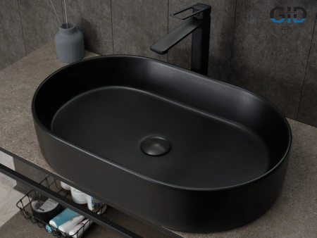 Раковина керамическая Gid Lago 53354 60х40 накладная цвет черный без отверстий под смеситель