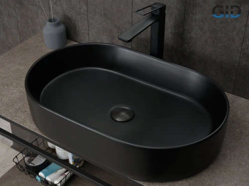 Раковина керамическая Gid Lago 53354 60х40 накладная цвет черный без отверстий под смеситель - фото 3