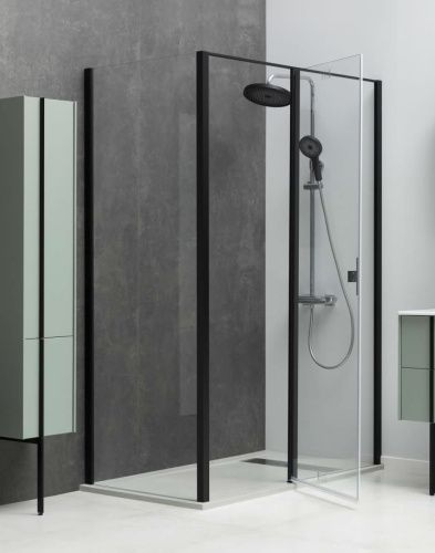 Душевой уголок Allen Brau Priority 3.31012.BBA + 3.31018.BBA 140х90 стекло прозрачное профиль черный без поддона - фото 2