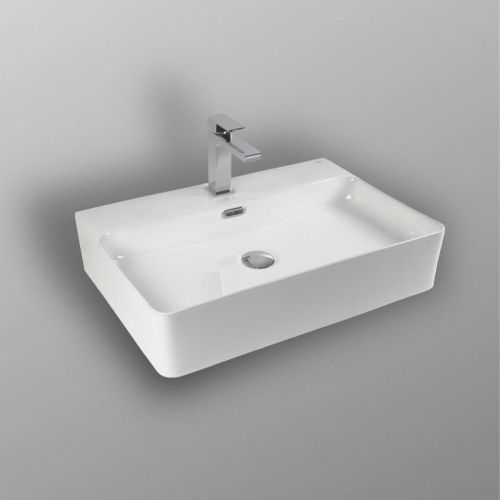 Раковина из сантехнического фарфора Bond Cube S02-600 60х40 накладная цвет белый 1 отверстие под смеситель - фото 5