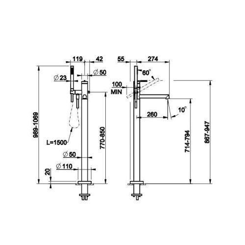 Смеситель Gessi Kartell 63528#031 напольный хром - фото 2