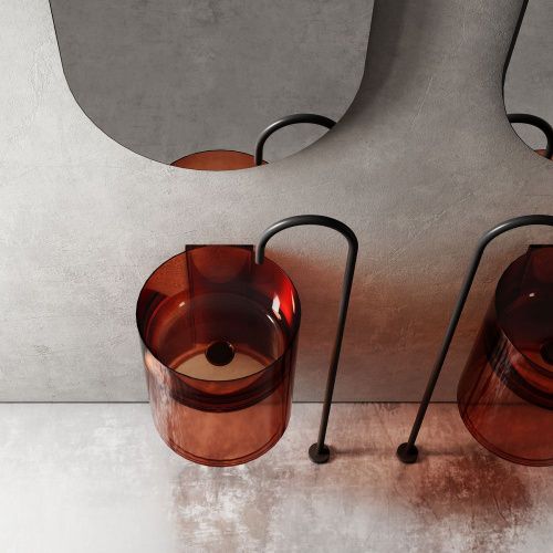 Раковина из полиэфирной смолы Abber KRISTALL AT2704Opal 40х40 подвесная цвет коричневый без отверстий под смеситель - фото 4