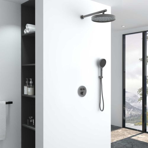 Душевая система Vincea Inspire VSFW-3I22MT2GM встраиваемая в стену цвет вороненая сталь с термостатом