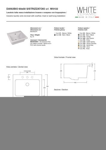 Раковина керамическая White Ceramic Постирочные раковины W013201 60х50 встраиваемая цвет белый - фото 2