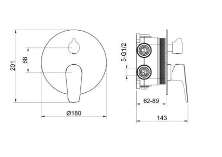 Смеситель для душа Aquatek БЕТТА AQ1147MB встраиваемый в стену черный
