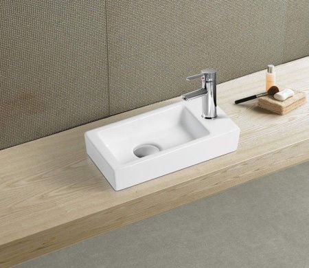 Раковина из сантехнического фаянса CeramaLux 9272L 40х20 накладная цвет белый 1 отверстие под смеситель