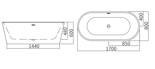 Ванна акриловая Arrow A1702TQU1 170х80 отдельностоящая овальная с ножками - фото 5
