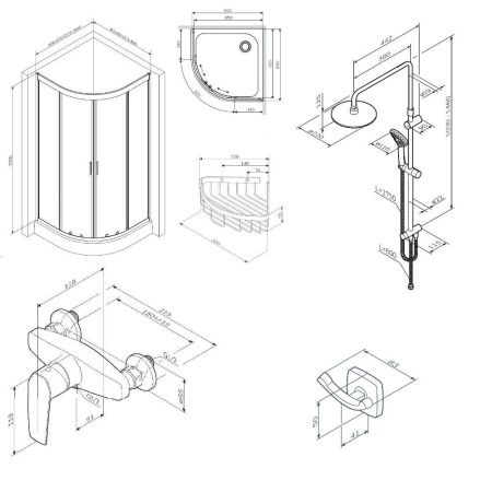 Комплект душевого уголка с душевой системой и аксессуарами Am.Pm Gem WK90EN стекло прозрачное профиль черный без поддона