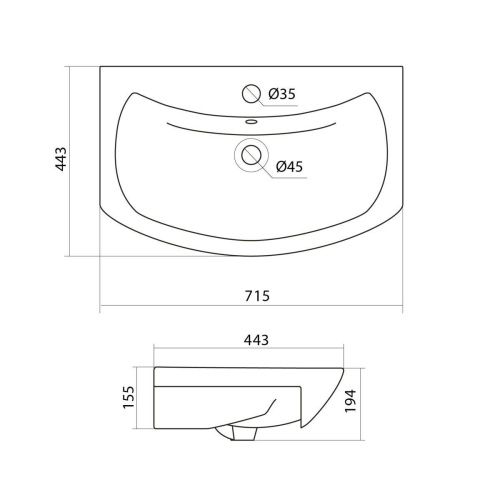 Раковина из сантехнического фаянса СанТа Балтика70 70х40 подвесная цвет белый - фото 2