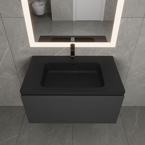 Раковина из искусственного камня Uperwood Lagoon Quartz 297000016 80х50 полувстраиваемая цвет черный - фото 5