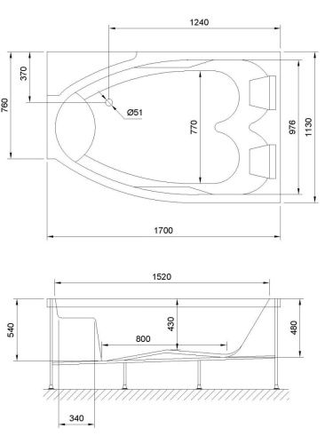 Ванна акриловая Royal Bath SHAKESPEARE RB652100CM-R 170х110 пристенная асимметричная с каркасом - фото 2
