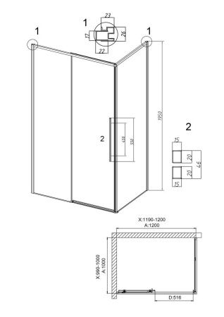 Душевой уголок Grossman Galaxy 120.K33.01.1210.21.02 120х100 стекло шиншилла профиль черный без поддона