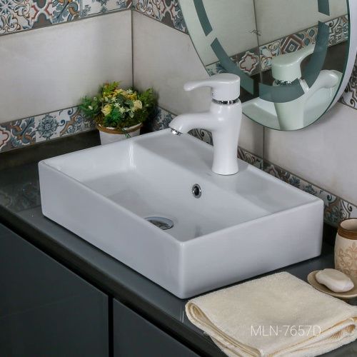 Раковина из сантехнического фарфора Melana 7657D-805 50х40 накладная цвет белый 1 отверстие под смеситель - фото 3