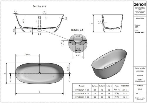 Ванна из искусственного камня Zenon Covadonga R 4000.000.000.000.31779 180х80 отдельностоящая овальная - фото 2