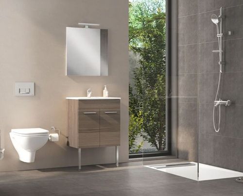 Комплект мебели: тумба с раковиной + зеркало Vitra Mia 75069 60х40 подвесной цвет коричневый - фото 2