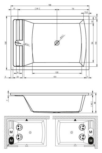 Ванна акриловая Riho SAVONA B065001005 190х130 пристенная прямоугольная без ножек - фото 2