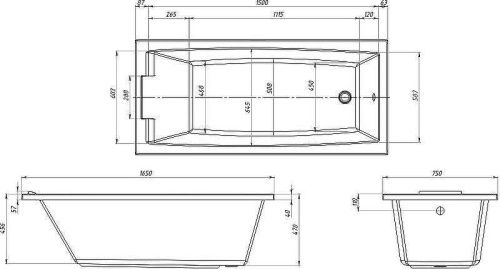 Ванна акриловая 1MarKa AELITA 01ае1675 165х75 пристенная прямоугольная без каркаса - фото 4