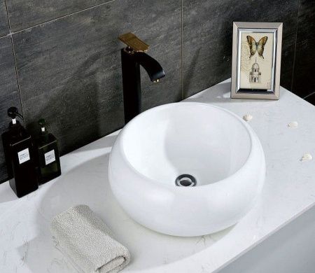 Раковина из сантехнического фаянса CeramaLux 5004 40х40 накладная цвет белый без отверстий под смеситель