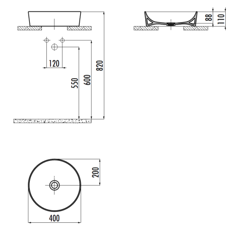Раковина из сантехнического фарфора Creavit Ultra UL140-00CB00E-0000 40х40 накладная цвет белый без отверстий под смеситель - фото 2