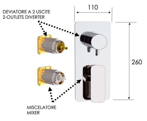 Смеситель для душа Daniel Tiara TA612D2KBDP встраиваемый в стену золото - фото 2