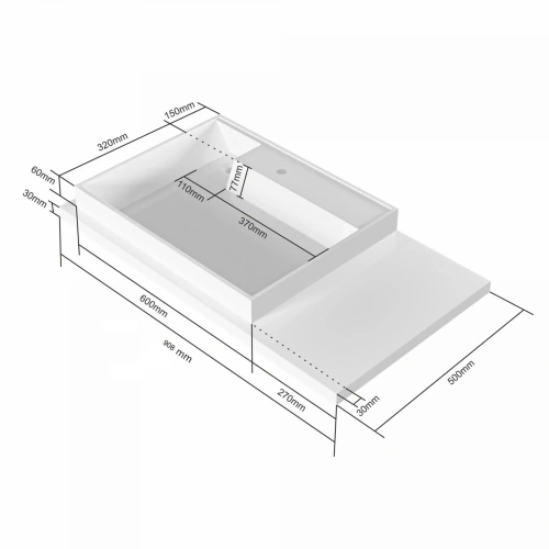 Раковина из искусственного камня СанТа Юпитер 900128 90х50 над стиральной машиной цвет белый 1 отверстие под смеситель - фото 4