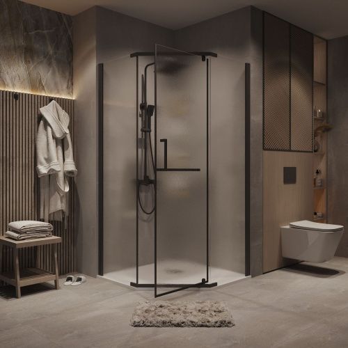 Душевой уголок Grossman Pragma 302.K33.03.1010.21.02 100х100 стекло текстурное профиль черный без поддона - фото 5