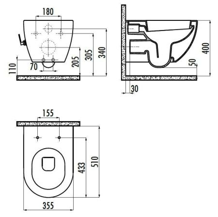 Чаша унитаза подвесная Creavit Free FE320-34CB00E-0001 цвет белый без сиденья смыв торнадо