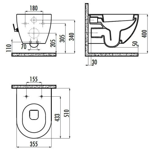 Чаша унитаза подвесная Creavit Free FE320-34CB00E-0002 цвет белый без сиденья душевой смыв - фото 2