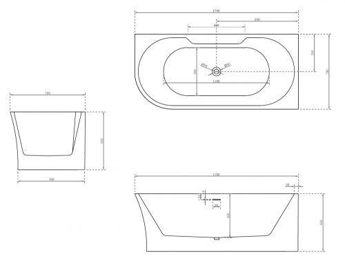 Ванна акриловая Abber AB9335-1.7 R 170х80 пристенная асимметричная с каркасом - фото 5