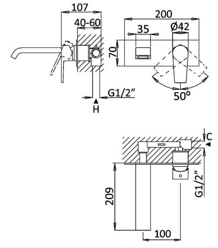 Смеситель для раковины Cezares NAUTIC NAUTIC-BLI-SR настенный золото - фото 2