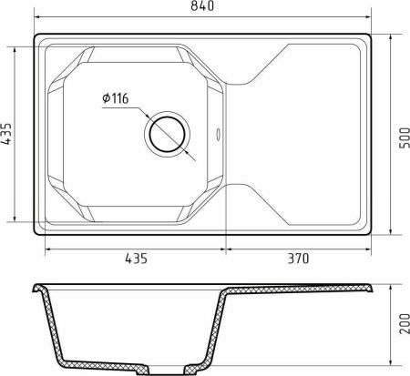 Кухонная мойка Granfest Unique U-840L графит 85х50 цвет серый поверхность матовая