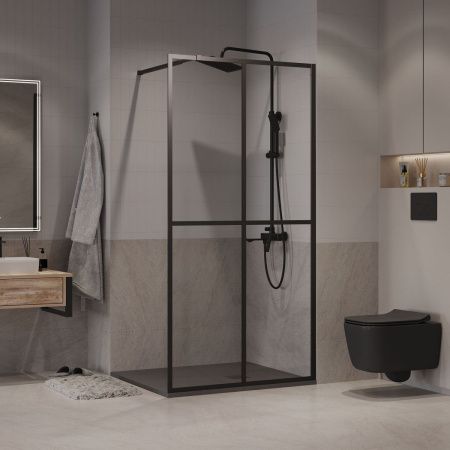 Душевая перегородка Niagara Nova NG-686-90BLACK 90х195 стекло с рисунком профиль черный