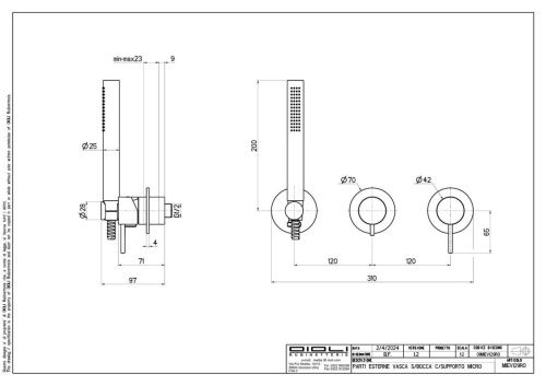 Смеситель Oioli Micro MIEV129RO/C97 встраиваемый в стену оружейная сталь - фото 2