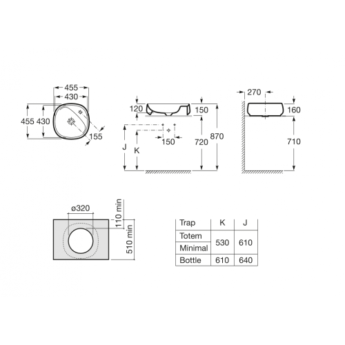 Раковина Roca 73270B9630 40х40 встраиваемая цвет белый - фото 3