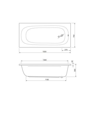 Ванна акриловая Cezares PIAVE PIAVE-150-70-42-W37 150х70 пристенная прямоугольная без каркаса - фото 3