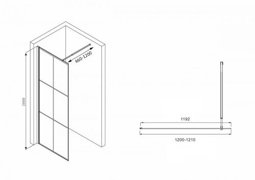 Душевая перегородка Abber Immer Offen AG62120B8 120х200 стекло прозрачное профиль черный - фото 4
