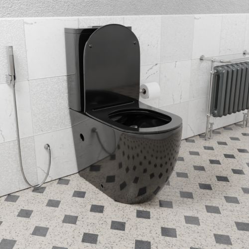 Унитаз напольный с бачком CeramaLux 2176-18 черный с сиденьем микролифт безободковый каскадный смыв - фото 2