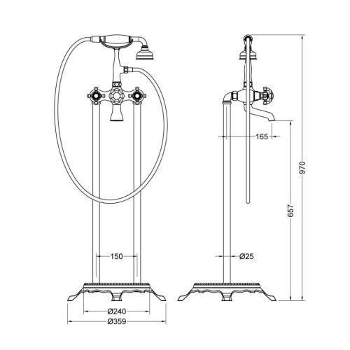 Смеситель для ванны и душа Timo Nelson 1900/03Y-CR напольный черный - фото 2