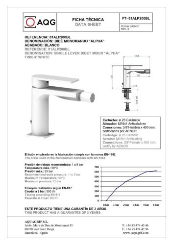 Смеситель AQG Alpha 01ALP200BL на биде белый - фото 2