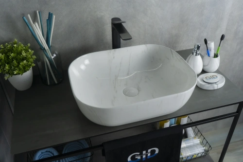 Раковина керамическая Gid Geométrico 53322 50х40 накладная цвет многоцветный без отверстий под смеситель - фото 2