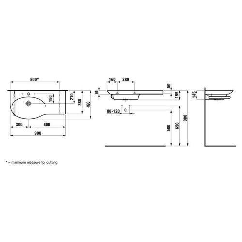 Раковина керамическая Laufen Palace 8.1670.2.000.112.1 90 см подвесная цвет белый без отверстий под смеситель - фото 2